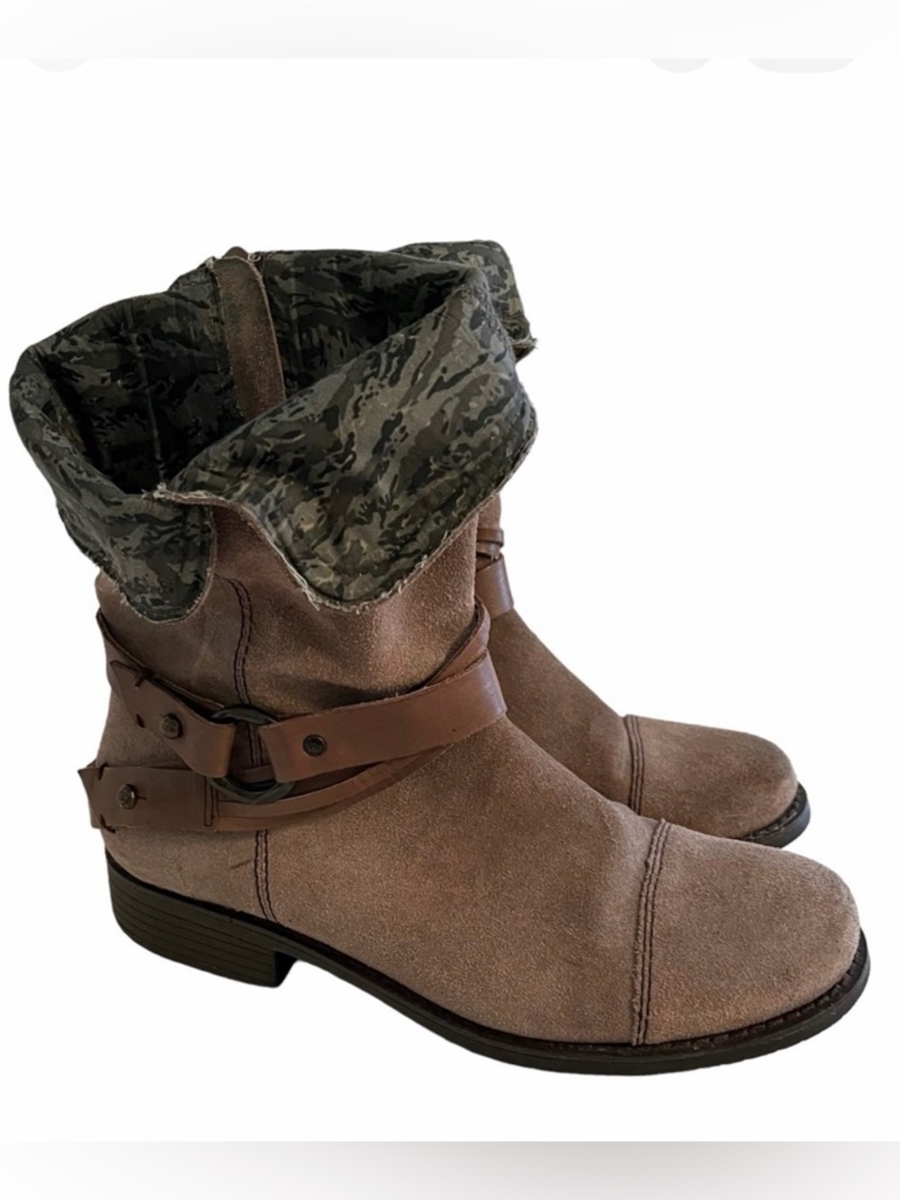 OTBT Tan Suede "Bridgeport" Moto Style Boot with Camo Lining 9.5